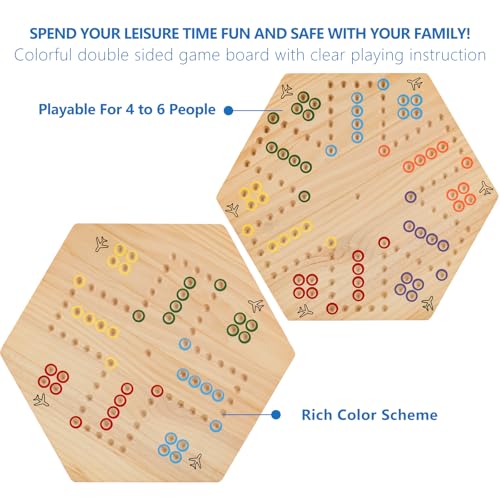 Wahoo Board Game-23.6 Inches Game Board for 4 and 6 Players | solid wooden wahoo marble board game with marbles and dice; fit party game night and indoor group entertainment - color: Extra Large, Log