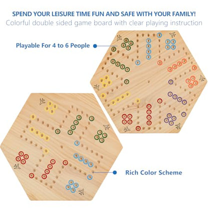 Wahoo Board Game-23.6 Inches Game Board for 4 and 6 Players | solid wooden wahoo marble board game with marbles and dice; fit party game night and indoor group entertainment - color: Extra Large, Log