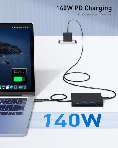 Cable Matters 8-in-1 USB C Hub Dual HDMI, 140W Charging, Gigabit Ethernet | 2x 4K@60Hz HDMI, 10Gbps Data, 2x USB-C and USB-A 3.2, One External Display on macOS