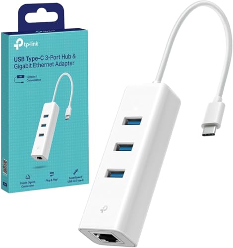 TP-Link UE330C USB-C 3.0 to Ethernet Adapter | Portable 3-Port USB-A 3.0 Hub w/ 1 Gigabit RJ45 Ethernet Port | Laptop Network Adapter | Plug & Play | Supports Win 7/8/8.1/10/11, Mac OS X (10.9-10.15) - style: USB-C with 3-Ports