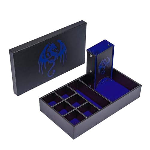 D&D Dice Storage Box, 4-in-1 Portable Dice Case for Tabletop Games | Magnetic, Pu Leather Material, Dice Storage, Rolling Tray and Tower, RPG Accessory, for Role Playing Games Board Games - color: Blue