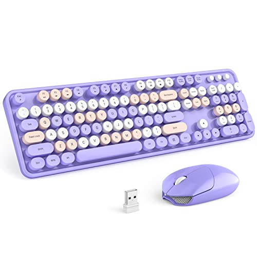 KNOWSQT Wireless Keyboard and Mouse Combo Purple - 2.4G Colorful Typewriter Less Noise Full-Size Keyboards - USB Receiver Plug and Play, for Computer, PC, Laptop, Desktop, Windows, Mac - color: E_purple colorful