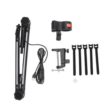 RGB Microphone Arm Stand, Metal Adjustable Desktop with Large Damping Knob and 22 Color Modes, for Gaming Streaming Podcasting