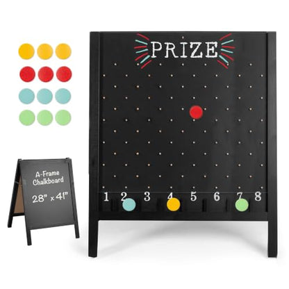 Ilyapa Prize Drop Board, 27.5x41 in - Penny Drop Game, Chalkboard Sign | Wooden A-Frame Chalkboard Sign, Includes 16 Coin Drop Discs & Eraser - For Trade Shows & Events - color: Black, size: 28x41