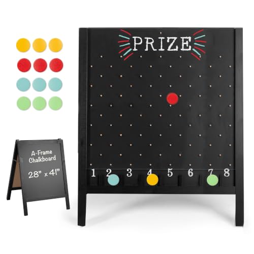 Ilyapa Prize Drop Board, 27.5x41 in - Penny Drop Game, Chalkboard Sign | Wooden A-Frame Chalkboard Sign, Includes 16 Coin Drop Discs & Eraser - For Trade Shows & Events - color: Black, size: 28x41