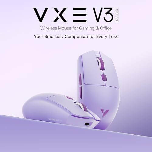 VXE Dragonfly V3 Pro Wireless Gaming Mouse, PAW 3395SE Sensor, DPI up to 18,000, 49g Lightweight, 65Hr Battery Life, Ice-Feeling Coating, 6 Programmable Buttons, Tri-Mode 2.4G/Bluetooth/Wired - Black - color: Black, style: V3 Pro