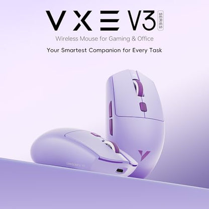 VXE Dragonfly V3 Pro Wireless Gaming Mouse, PAW 3395SE Sensor, DPI up to 18,000, 49g Lightweight, 65Hr Battery Life, Ice-Feeling Coating, 6 Programmable Buttons, Tri-Mode 2.4G/Bluetooth/Wired - Black - color: Black, style: V3 Pro