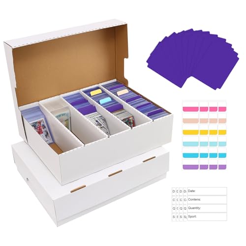 Trading Card Storage Box 5 Row,3950-count Cardboard Storage Box with 16 Pcs Dividers+24 Pcs Index Labels for Mtg, Tcg, Sports Cards (2 Pack-Large) - size: 2 Pack-Large