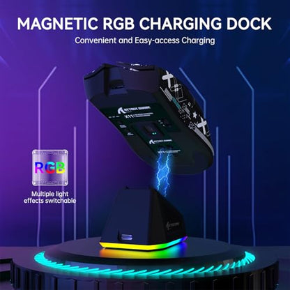 ATTACK SHARK X11 Wireless Gaming Mouse, PAW3311 Sensor, Lightweight, RGB Charging Dock, 22,000 DPI, Tri-Mode Connectivity, 5 Programmable Buttons, Grip Tape Included - Black - color: Black, size: Mouse and Anti-slip sticker