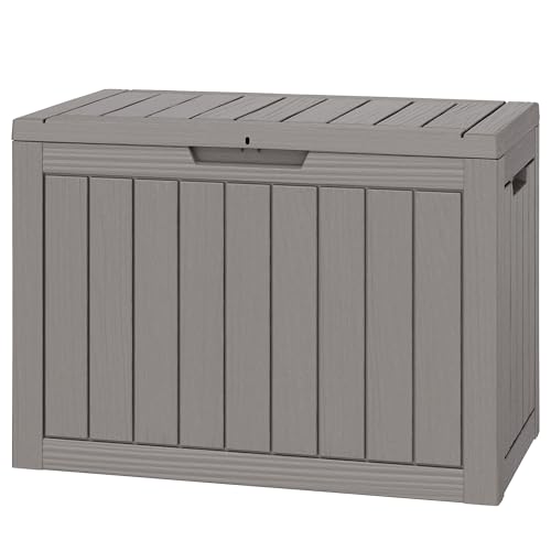 Outdoor Storage Box, 50 Gallon Deck Box with Lockable Lid, Waterproof Resin Storage Bin for Cushions, Garden Tools, Patio Furniture, Grey - color: Grey, size: 50 Gallon