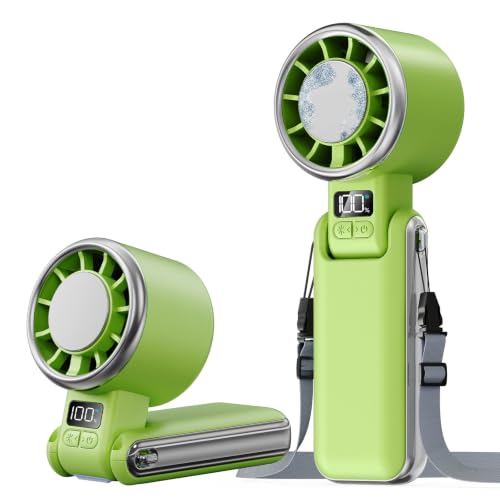 SHEWIND Portable Handheld Fan with Ice Cooling - 5 Gear High Speed Turbo Personal Fan Rechargeable, Up to 13 Hrs, Mini Hand Fans for Travel Essentials, Beach Vacation, Gifts for Women, Men (Green) - color: Green