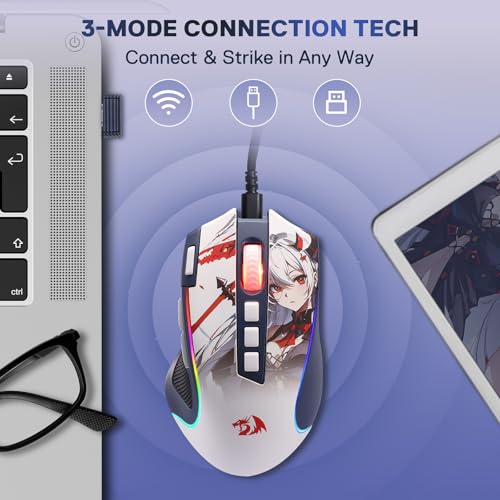 Redragon Anime Gaming Keyboard and Mouse Combo, K719 PRO 95-Key Wireless Gasket Mechanical Keyboard w/1.14'' TFT Screen & Knob + M612AK PRO 8000 DPI Mouse w/9 Programmable Buttons, 3-Mode Bundle - color: Epic Twin
