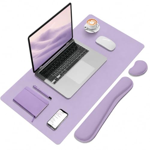 Mouse Pad and Keyboard Wrist Rest (31.5×15.7 Inches, Purple) | PU Leather Desk Mat - color: Purple, size: 15.7" x 31.5"
