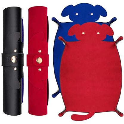 SIQUK 2 Pieces Dog Dice Tray Folding Dice Rolling Trays PU Leather Scroll Dices Holder Storage for D&D RPG Games (Blue, Red) - color: Blue, Red