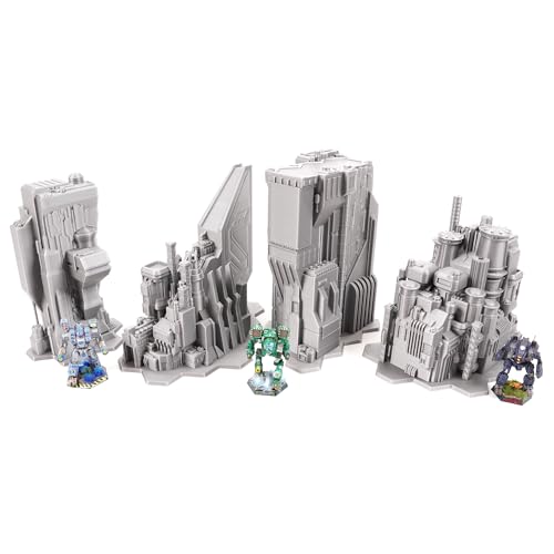Tabletop Terrain 6mm Sci-Fi Cityscape Bundle 4 with Hexes for Miniatures Games Such as Epic Battletech Adeptus Titanicus (Bundle 4 with Hexes) - size: Bundle 4 with Hexes