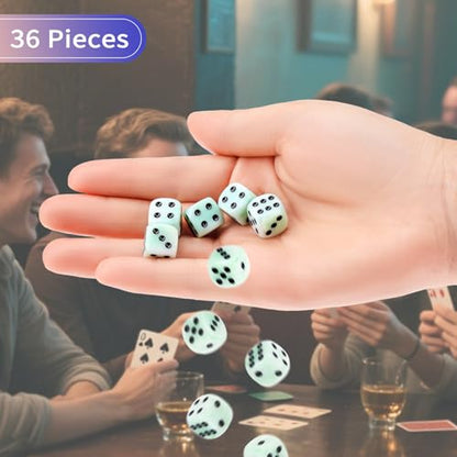 36 Pieces 12mm 6 Sided Mini Dice Set,Mixed Colours Swirls D6 Game Dice Set,6 Sided Standard Game Dice for Board Games Dice Games Classroom Teaching Dices Game,with Portable Gaming Box(Green & White) - color: D6-green & White