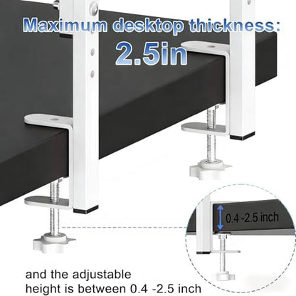 2-Tier Desk Shelf, Expandable Under Desk Storage, Clamp on Desk Shelf, Desktop Accessories for Offices, Study Rooms, and Game Rooms (White) - color: White