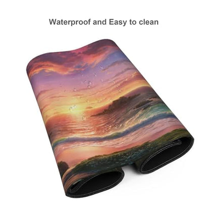 XXL Gaming Mouse Pad 35.4x15.7 inch,Quiet Ocean Sea Landscape Theme Desk Mat,Large Rock Wave Sunset Scene Mousepad (Quiet sea) - color: Quiet sea