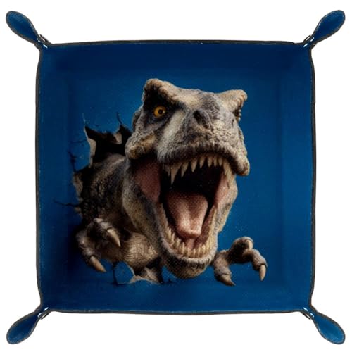 3D Dinosaur Dice Tray Folding Square PU Leather Dice Rolling Tray | Portable Dice Trays for Dice Games Like RPG, DND and Other Table Games, Folded 4.5x4.5x1.2inch - color: 3d Dinosaur