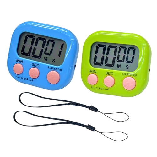 2 Pack Small Digital Kitchen Timer Magnetic Back and On/Off, Classroom Timers for Teachers Kids, Count Up Count Down Loud Alarm Stop Memory Function for Cooking Study Work Exercise (1, Blue+Green) - color: Blue+green