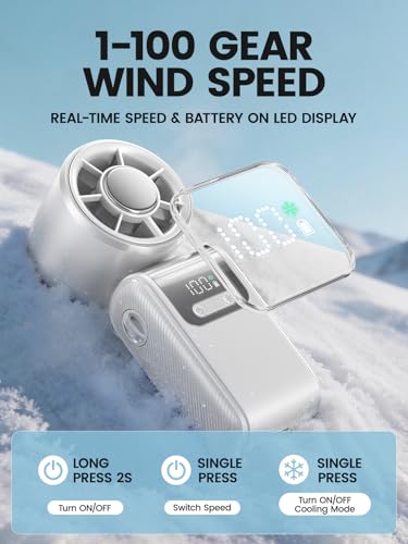 Portable Mini Handheld Fan, Small Hand Fan with Ice Cooler, 100 Speeds, 11Hrs Cooling Time, 20000 RPM Turbo Hand Held Fan for Travel, Outdoor, Beach & Makeup White - color: White