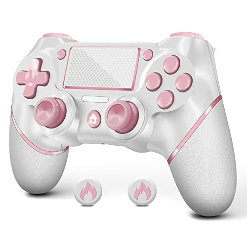 AceGamer Wireless Controller for PS4, Custom Design V2 Gamepad Joystick for PS4 with Non-Slip Grip of Both Sides and 3.5mm Audio Jack! Thumb Caps Included! (Pink-White) - color: Pink-White