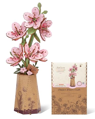 3D Flower Wooden Puzzles for Adults-Sakura, DIY Wooden Flowers Cherry Blossom Building Set Crafts Birthday Gifts, Japan Botanical Collection/Ideal Creative Gift Ideas/Housewarming (113PCS) - style: TW-Sakura