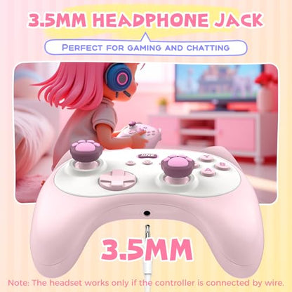 IINE Wireless Controller with Charging Dock – for PC, Switch, Android, iOS, Wireless & Wired Gamepad with Macro, Turbo, 6-Axis Motion, Rumble, Headphone Jack, Ergonomic Controller for Small Hands (Pink) - color: Pink