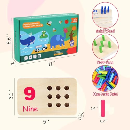 Wooden Counting Numbers Peg Board for Kids, Montessori Math Toy for Toddlers, Math Manipulatives Preschool Early Learning Educational Materials for Kids 3 4 5 6 7