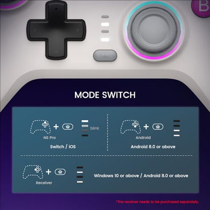 GameSir Nova Wireless Switch Pro Controller - Switch/Lite/OLED, Hall Effect Joysticks, RGB LED, Turbo, Programmable, Motion Control, Wake Up Function (White)