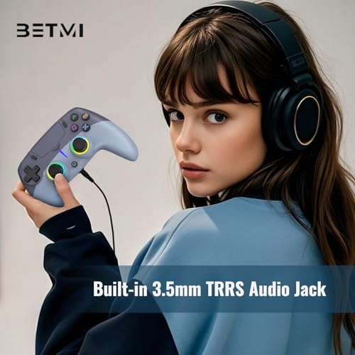 BETMI Wireless Controller for PS-5/Pro/Slim/PC (Blue/Gray) | Hall Effect Joystick & Trigger/Macro/6-Axis Gyro Sensor/Dual Vibration/Built-in Speaker/3.5mm Audio Jack/RGB Light - color: Blue/Gray