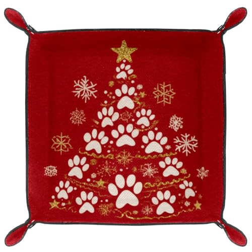 Christmas Tree Paw Dice Tray Folding Square PU Leather Dice Rolling Tray | Portable Dice Trays for Dice Games Like RPG, DND and Other Table Games, Folded 4.5x4.5x1.2inch - color: Christmas Tree Paw