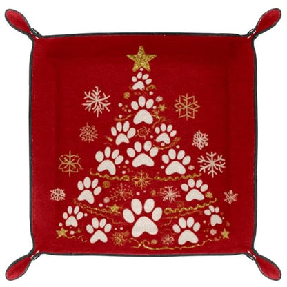Christmas Tree Paw Dice Tray Folding Square PU Leather Dice Rolling Tray | Portable Dice Trays for Dice Games Like RPG, DND and Other Table Games, Folded 4.5x4.5x1.2inch - color: Christmas Tree Paw