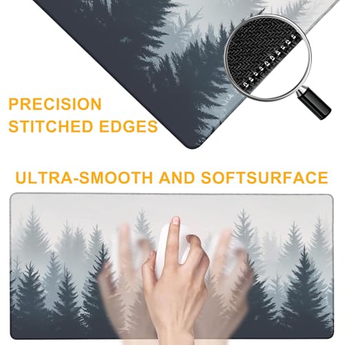 Misty Pine Forest Large Mouse Pad Gaming Keyboard Desk Pad Extended Mouse Mat Non-Slip Rubber Base with Stitched Edges for Office Game Home XXL 35.4"X 15.7" - color: Abstract Rainbow Paw Print