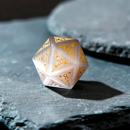 1PCS Gem D20 DND Dice - 25mm 20 Sided Crystal Cat Eye D&D Dice for Dungeons and Dragons, RPG, Roleplaying Games MTG Table Games, Handmade Polyhedral Dice(Pattern Grey) - color: D20 Cat Eye-pattern Grey