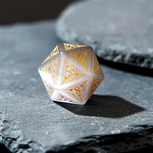 1PCS Gem D20 DND Dice - 25mm 20 Sided Crystal Cat Eye D&D Dice for Dungeons and Dragons, RPG, Roleplaying Games MTG Table Games, Handmade Polyhedral Dice(Pattern Grey) - color: D20 Cat Eye-pattern Grey