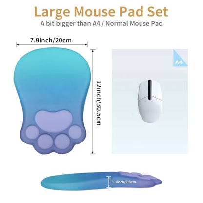 L-SPOUTTO Ergonomic Mouse Pad with Wrist Rest,Cute Mouse Pad Wrist Support | Cat Paw Comfortable Massage Design,Computer Pain Relief Mousepad with Non-Slip PU Base for Desk Laptop Gaming,Purple&Green - color: Purple & Green