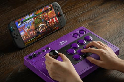 8BitDo Arcade Stick for Switch 2, Switch and Windows PC, Purple | Bluetooth, 2.4G Adapter and Wired USB-C, Dynamic Button Layout, Macro Buttons, Turbo Functionality, Tempered Glass Faceplate