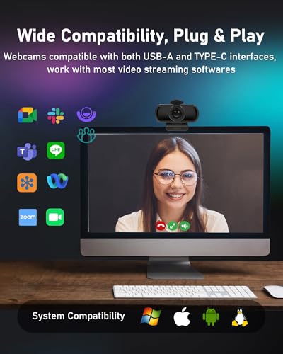 saylas 1080P Webcam for PC with Microphone, 100° FOV, USB Webcam with Privacy Cover and Tripod, Plug&Play Computer Camera for Online Calling, Zoom/Teams/Facetime - color: 1080P/100°FOV