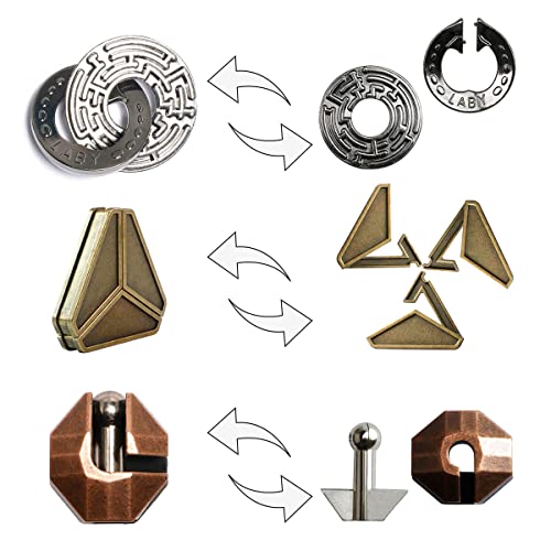 MHY 3 Pieces Large Size Brain Teasers Metal Puzzles，Cast Puzzle Game Toys，IQ Educational Box for Teens，3D Highly Difficult Adult Puzzles - color: G-3pcs Delta Set