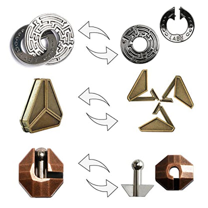 MHY 3 Pieces Large Size Brain Teasers Metal Puzzles，Cast Puzzle Game Toys，IQ Educational Box for Teens，3D Highly Difficult Adult Puzzles - color: G-3pcs Delta Set