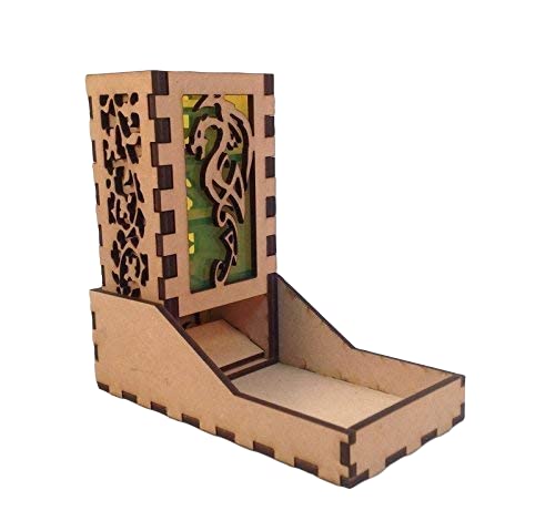 Dragon Mini Dice Tower v4 Neon Yellow Acrylic Window Laser Cut MDF Unique Gift