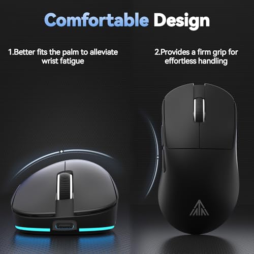 SOLAKAKA SM822 Wireless Gaming Mouse with Charging Dock, Tri-Mode Wireless Mouse, PAW3311 Optical Sensor, Up to 24,000DPI, 62g Lightweight Mouse with 5 programmable Buttons, for PC, Laptop (Black) - color: Black