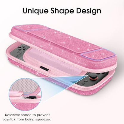 FINTIE Carrying Case for Nintendo Switch 2 (2025), Shockproof Hard Shell Switch 2 Case, Protective Cover Travel Bag with 19 Game Card & 2 Micro SD Card Slots & Inner Pocket, Glittering Pink - color: Glittering Pink