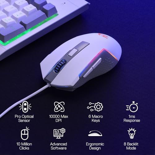 Redragon S151 Combo, K525 MembraneGaming Keyboard + M616 10000 DPI Mouse | 4 On-the-Fly Combos, No Software Needed, 6-Button Precision Control, Full-Size Layout, Shared Dongle, On-Board CPI Mice - color: S151 WT