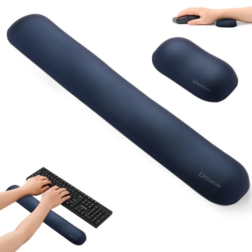 UnivoColors Design-Wave Set of Wrist Rest,Artificial Sheepskin+Memory Foam+Ergonomic+Anti-Slip Gel, Resilience Support During Work and Gaming,Keyboard Accessory,Navy - color: Kw_navy, style: Keyboard Wrist Rest & Wrist Rest Suit