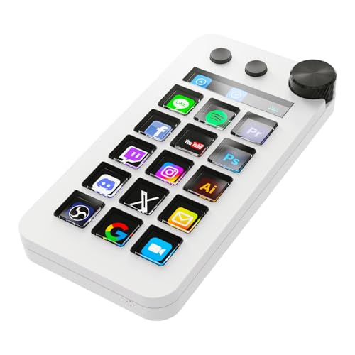 Streaming Deck,Macro pad/Calculator/Numeric Keypad Three Modes | 15 Customizable Macro Keys and LCD Bar,Large Dial,Work Efficiency Device,Compatible with Windows and Mac(N1 White) - color: White
