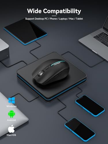 RAPIQUE Bluetooth Wireless Mouse - (BT1/BT2+USB) Tri-Mode High Performance, Rechargeable, Quiet Click, Multi-Device Compatibility for Laptop, Computer, MacBook, Tablet, PC (Black) | 3-Device Switching, USB-C Rechargeable, Quiet Clicks, 800/1200/1600 DPI,