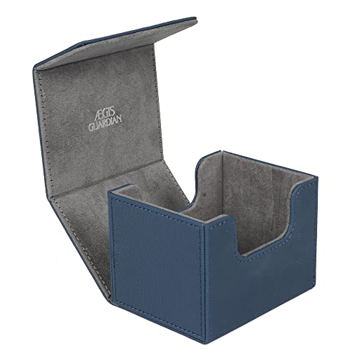AEGIS GUARDIAN Card Deck Box for MTG, Commander Deck Box Hold 120+ Sleeved Cards, Leather Strong Magnet Card Deck Case Holder for Magic Cards TCG CCG, Blue - color: 3-1