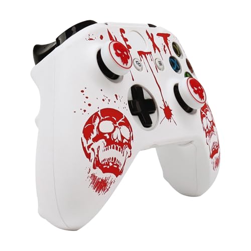 Skull Controller Skin Cover Compatible with Xbox one Controller, RALAN Protector Case, Customised Thumb Grips Caps - color: skull White Red